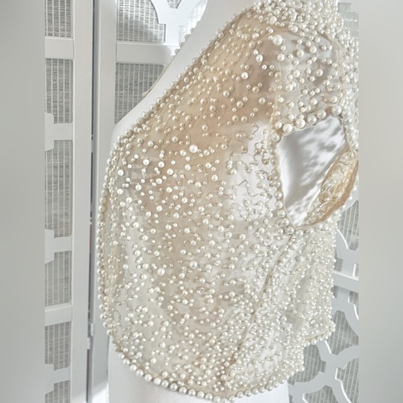SHEER PEARL SHRUG BOLERO RETRO VINTAGE MARINA SMALL ILLUSION MESH LACE CREAM - Picture 8 of 16
